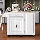 Sapgaks Isla de cocina, servicio de cocina con toma eléctrica, armarios empotrados, sirve con encimera, aparador, carro de servicio, armario de aparador, blanco