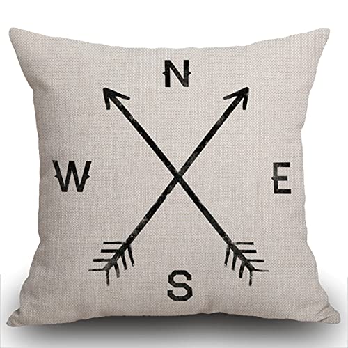 Smooffly Magic Arrow Compass North South West East 18x18 Inch Cotton Linen Square Cushion Cover Decorative Throw Pillow Case Home Decor Standard Size Pillowcase 45x45cm