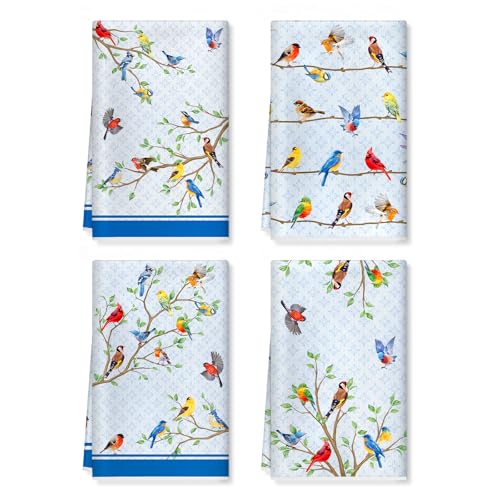 Arquiel Bird Branch Kitchen Towels, Thick Cotton Blend, Country, Set of 4