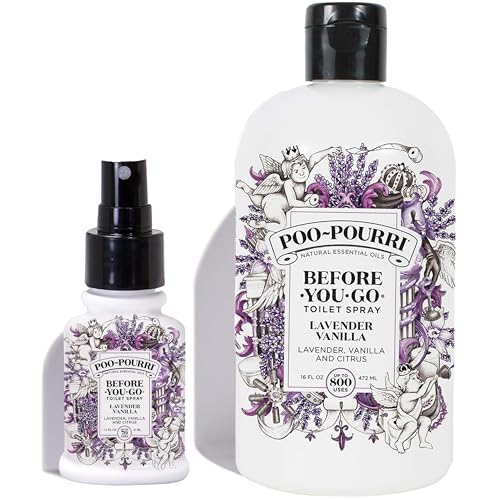 Image of Poo-Pourri Lavender Vanilla 16-Ounce Refill Bottle,and 1.4-Ounce Lavender Vanilla