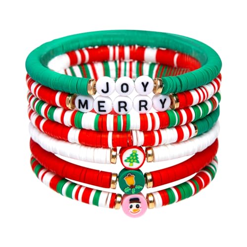 Artlunar 6 Pack Christmas Bracelets: Joy & Merry Candy-Style Stacks for Women & Teens - Perfect Christmas Gifts - Age 3 to Adult