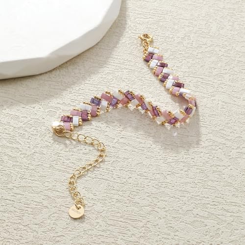 Image of KELITCH Colorful Tila Beaded Bracelets Women Strand Friendship Bracelet Handmade New Link Cuff Bracelets