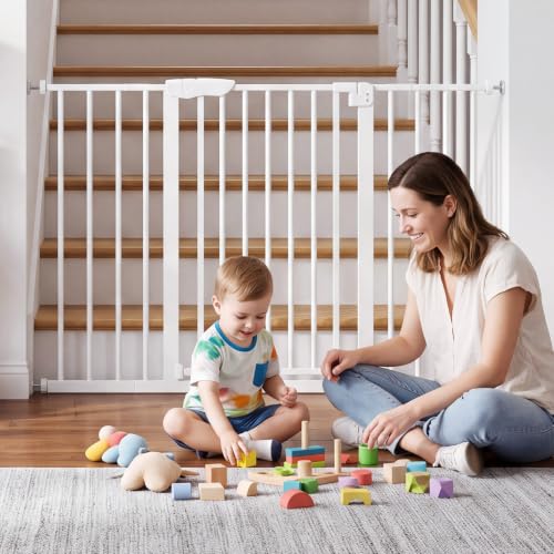 DUMOS 36" Extra Tall Baby Gate for Stairs & Doorways, 30-49" Wide, White