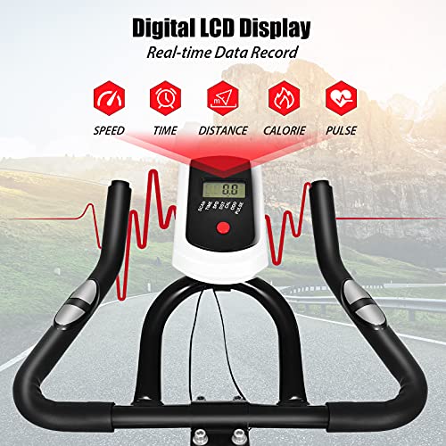 Gymax Indoor Cycling Bike, Stationary Exercise Bike With 20 Lbs Flywheel, Cup Holder, Lcd Monitor & Built-In Wheels For Home Gym Cardio Training Workout #TOP2