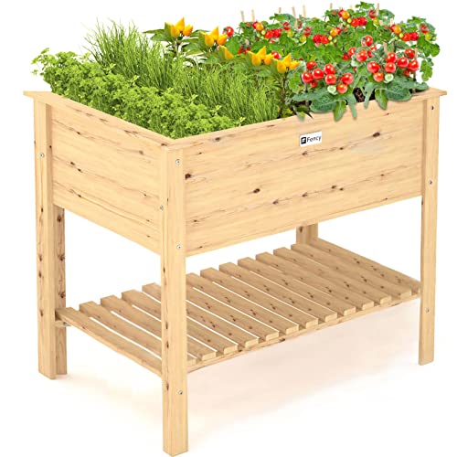 Elevens Raised Garden Bed Outdoor, Standing Wood Raised Garden Boxes for Vegetables, Flowers and Herbs, Elevated Planter Box with Legs and Large Storage Shelf 47 * 21.6 * 35.4