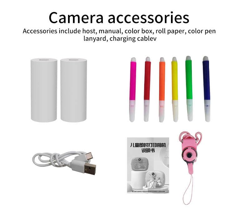 Image of Kids Instant Print Camera with Built-in Printer, Digital Video Camera, One-Button Design, Display Screen, TF Card Slot, USB Charging, Includes Roll Paper and Random Color (Kids-Print-Camera)