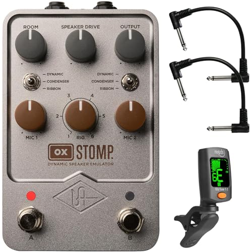 Briskdrop Universal Audio OX Stomp Speaker Emulator Pedal - Bundle with 2 Patch Cables and Tuner
