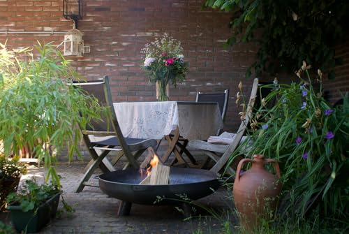 Miniatura 6 de Moodz Brasero Exterior Xl Con Asas Y Patas Ø 100 Cm Cuenco De Fuego En Acero Corten De 3mm Hoguera De Jardín Robusta Y Portátil Diseño Industrial Color Óxido Natural