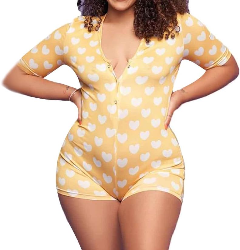 Women One Piece Bodysuit Pajama V Neck Long Sleeve Shorts Jumpsuit Button Bodycon Rompers Overall - Image 3