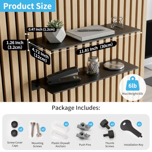 Image of Art3d Floating Shelves for Wood Slat Panels, 11.8 x 4.7 in, 2-Pack, Black