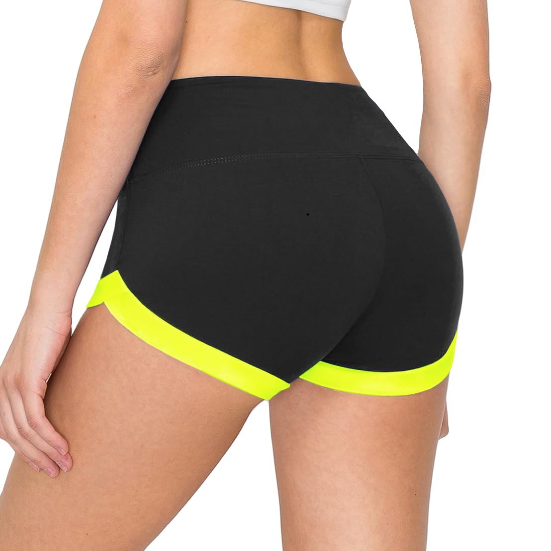 ALWAYS Women's Super Soft Casual Yoga Workout Shorts with Hem Black Neonlime XS