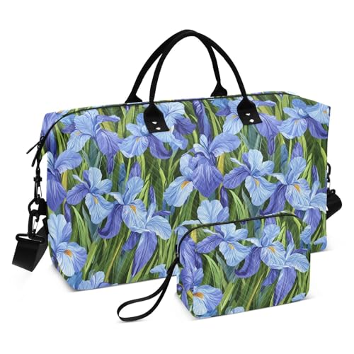 Beauty Spring Blue Iris Flowers Decorative Carry on Bag Gym Sports Duffel Bags with Adjustable Strap for Trip Multifunctional maletín de para Mujer - Main Image