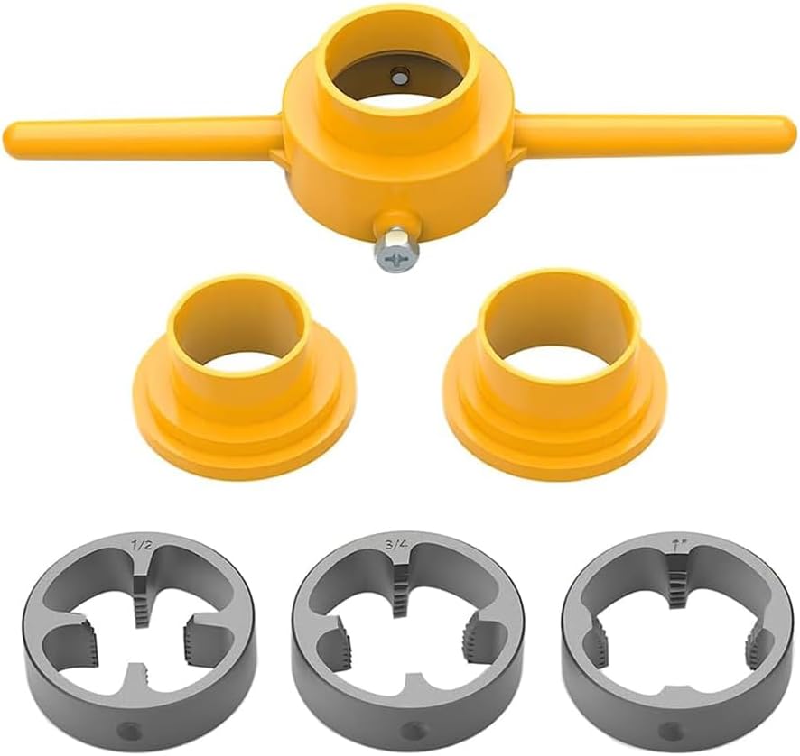 6Pcs PVC Thread Maker Tool Pipe Threader Plumbing Tool Kit Pipe Round Die Set with 3 Dies 1/2 in,3/4in and 1in NPT Die Set