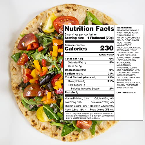 Toufayan Whole Wheat Flatbread | Vegan | Cholesterol Free | Kosher (3 Pack, 15 Flatbreads Total) #TOP6