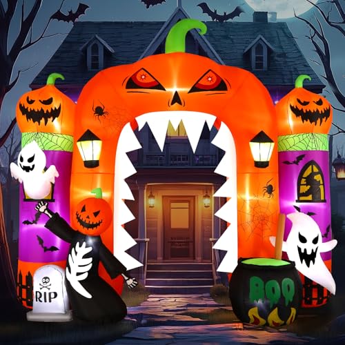 Alupssuc Giant 10FT Halloween Inflatables Pumpkin Arch with Ghost Outdoor