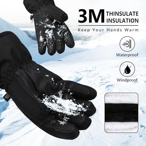 Image of Ski Gloves,Snow Gloves Waterproof Winter Warm Cold Weather Touchscreen Gloves for Parent& Child Kids Skiing,Snowboarding