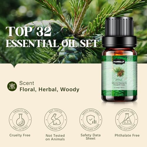 Essential Oils Set, Aromatherapy Essential Oil Kit for Diffuser, Humidifier, Massage, Skin Care (32 x 5ml) - Eucalyptus, Lavender, Tea Tree, Peppermint, Lemongrass, Frankincense, Cinnamon, Sandalwood - Image 3