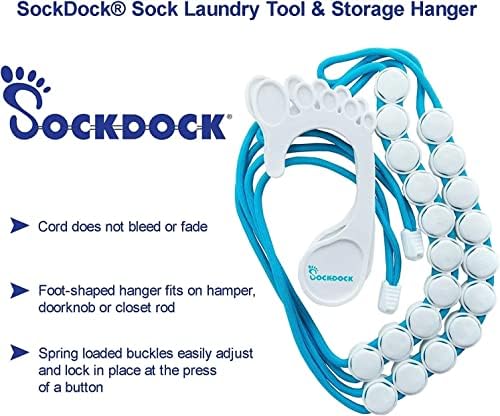 SockDock Sock Laundry Tool & Storage Hanger for Washing Drying & Storing Paired Socks, Clips & Locks, No Sorting or Matching, Foldable Closet Organizer Better Than Mesh Bag, 2-Pack (Blue)
