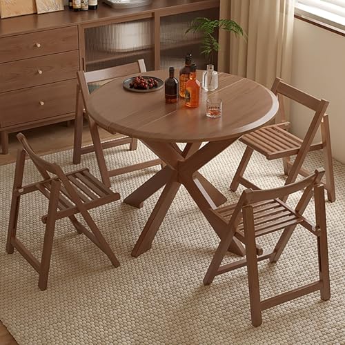 Juego de mesa de comedor redonda plegable con 4 sillas, diseño de hojas colgantes que ahorra espacio para espacios pequeños, no requiere montaje, ideal para 2-6 personas
