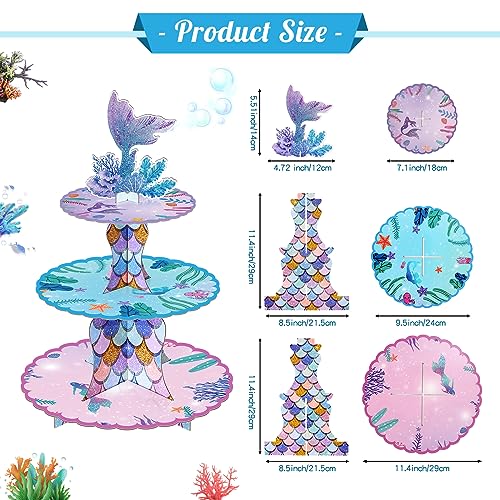 image for BACUTHY 2 Pack Mermaid Cupcake Stand Birthday Party Decorations, Under