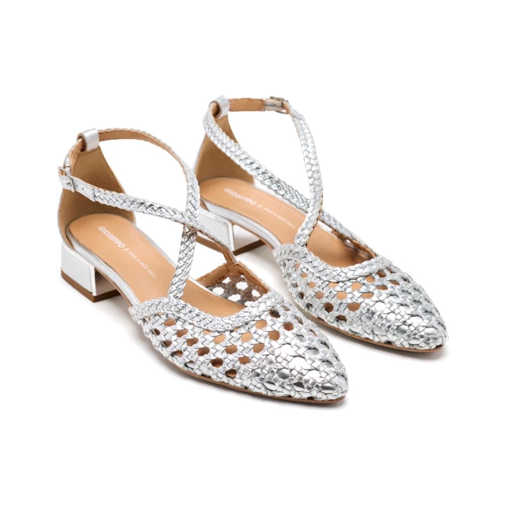 GIOSEPPO BRILLION Braided Leather Ballerinas, metallic silver, 7 UK