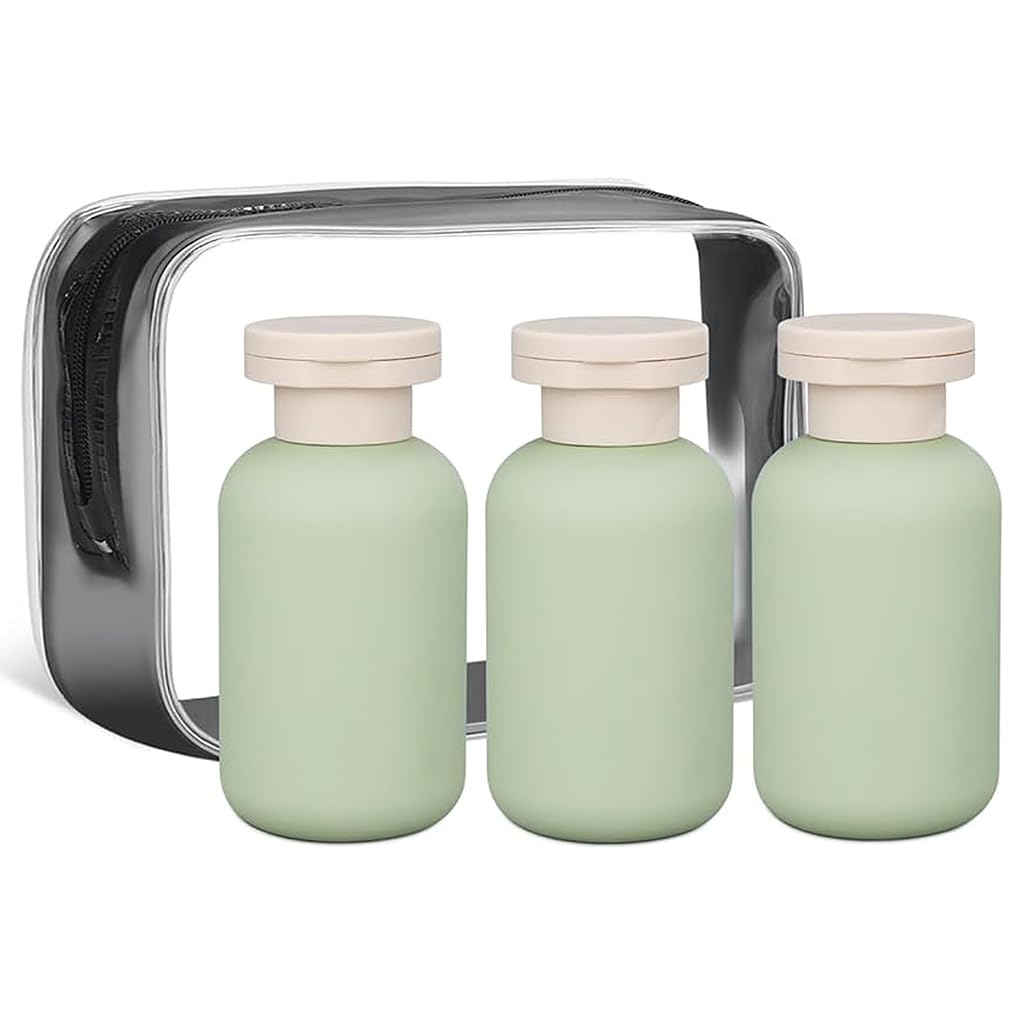 MAYCREATE® 100ml Travel Bottle Kit for Toiletries, 3Pcs Travel Toiletry Bottles Kit Accessories, Soft PE Leakproof Empty Squeeze Dispenser Bottle for Shampoo, Body Lotion, With Storage Pouch