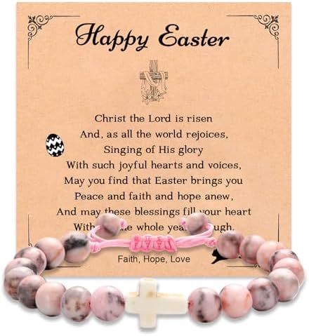 Korotho Easter Bracelet Gifts for Women, Christian Religious Easter Basket Stuffers for Women Cross Bracelets Catholic First Easterr Gift Easters Decorations for Her Goddaughter (Pink)