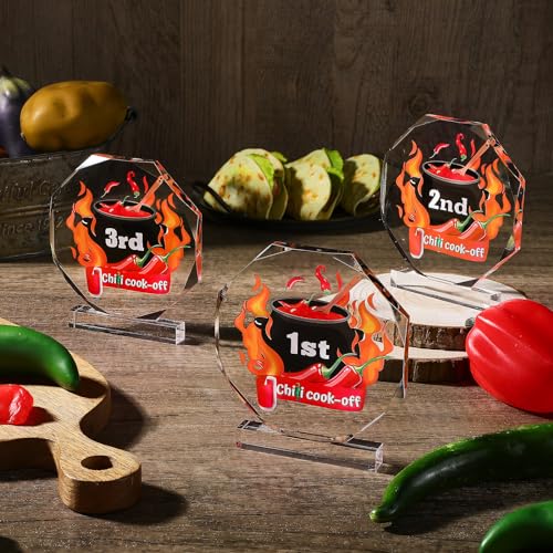 image for DoubleFill 3 Pcs Chili Cook Off Trophies 1st 2nd 3rd Place Medals Chil