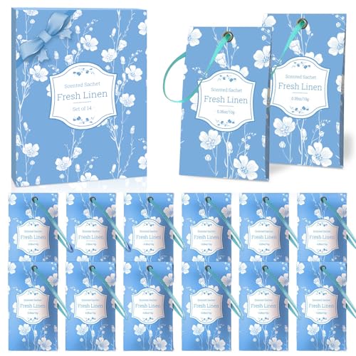 DERDUFT Linen Scented Sachets Set of 14 - Fragrance Freshener for Wardrobes, Closets & Drawers - Odor Eliminator Sachets for Home & Office