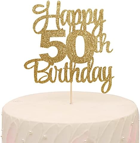 Happy 50th Birthday Cake Topper - 50th Anniversary Cake Topper，happy 50th Birthday Cake Topper，50 Cake Topper Gold，50th Birthday Cake Topper，50th Anniversary Cake Topper Gold Party Decorations