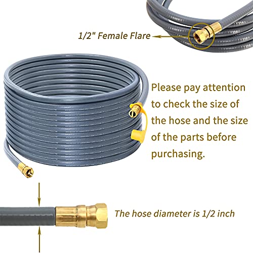 Upgraded 48 Feet 1/2 Inch Natural Gas Hose propane hose extension kit with quick connect fittings fit for weber grill gas conversion kit BBQ, Pizza Oven, Patio Heater and More NG Appliance - CSA