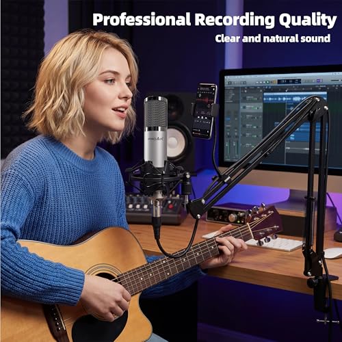 Image of Studio Microphone, Professional Cardioid XLR Condenser Recording Mic Voice Over Kit with Boom Arm for Music, Singing, Podcasting, and Vocal Streaming