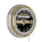 Trademark Global NHL Chrome Double Rung Neon Clock - Pittsburgh Penguins