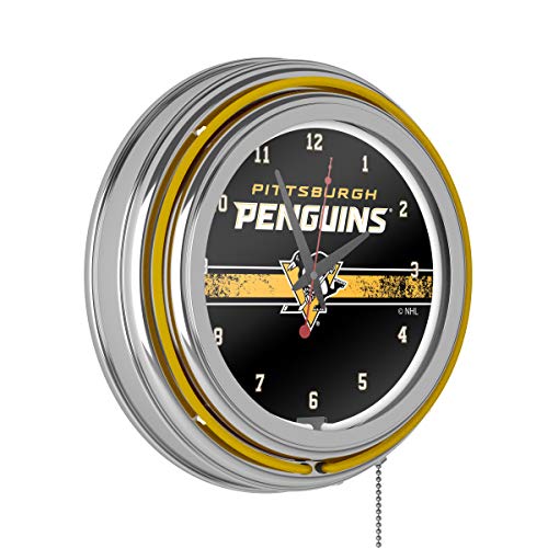 Trademark Global NHL Chrome Double Rung Neon Clock - Pittsburgh Penguins