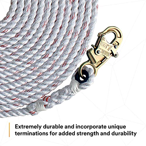 3M Dbi-Sala 1202742 Dropline Rope, 25-Foot Polyester/Polypropylene Blend 5/8-Inch Diameter Rope With Snap Hook At One End, White #TOP7