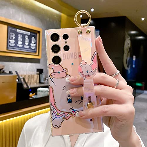 Meishangmei For Samsung Galaxy S23 Ultra Case 6.8" Sparkle Bling With Strap Stand Cute Pattern Imd Plating Design Silicone Shockproof Protective Glitter Cases Cover For Girls And Women - Pink Dumbo #TOP5