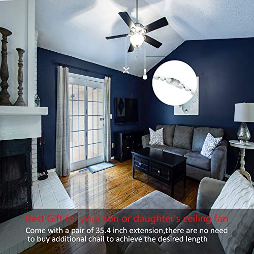 Iceyyyy White Ceiling Fan Pull Chain Pendant Set Including 4Pcs Beaded Ball Fan Pull Chain with Ornaments, Extra 8Pcs Beaded and Pull Loop Connectors, 2Pcs 35.4 inches Fan Pull Chain Extension - Thumbnail 3