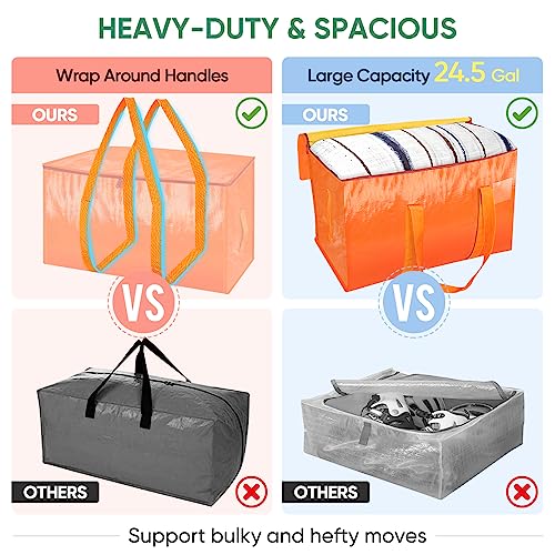 Image of BALEINE 2-Pack Oversized Moving Bags with Reinforced Handles, Heavy-Duty Storage Tote for Clothes, Moving Supplies (Orange, 2-Pack)