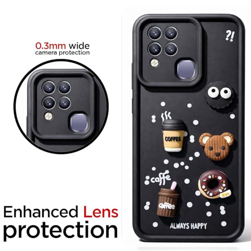Image of Coverage Cute Fun Taddy Cartoon 3D Ball Bear Milk Cake Coffee Silicon Case Full Body & Camera Protection Back Cover Compatible for Infinix Hot 10s - Black