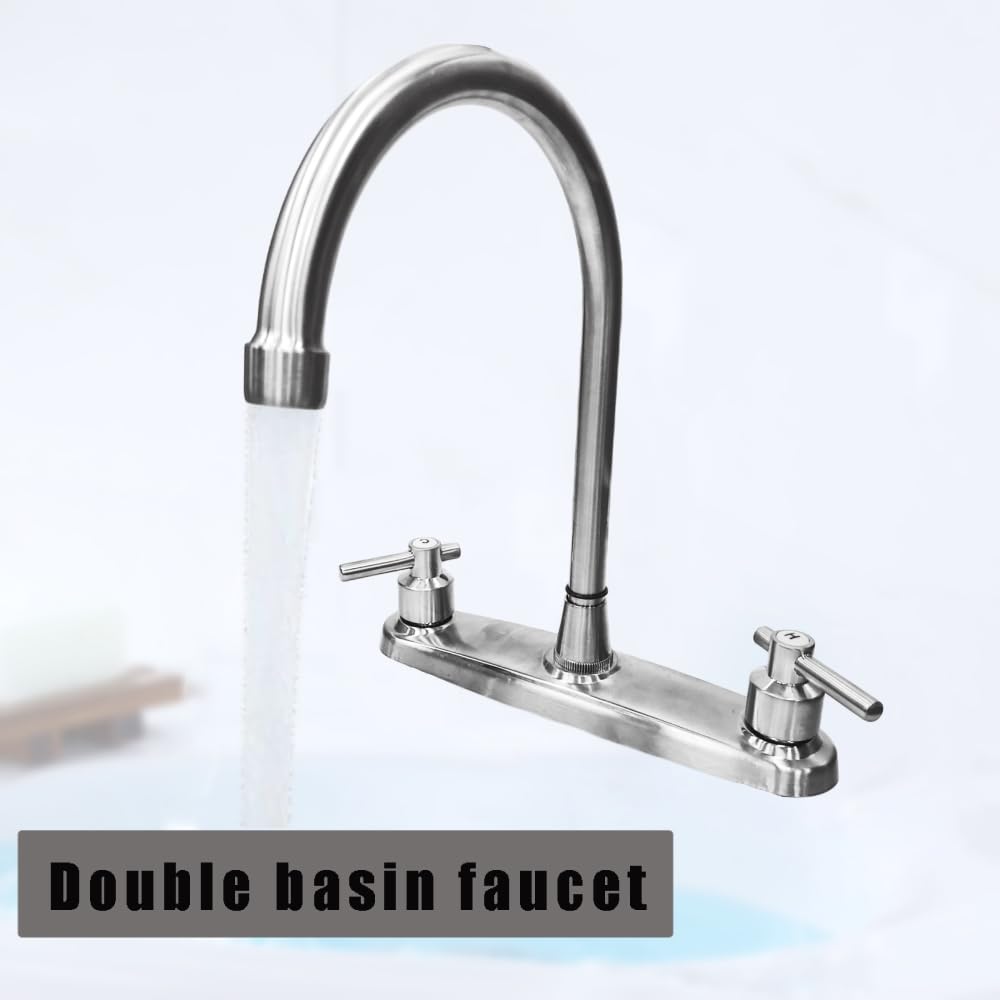 Grifo de cocina, grifo de fregadero de cocina no metálico de repuesto con dos asas, cuerpo principal de 8 pulgadas, arco alto, giro de 360 grados, repuesto para autocaravanas, remolques de