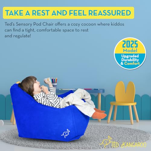 Image of TED KANGAROO Sensory Chair for Kids - Inflatable Peapod Calming Chair with Electric Air Pump, Sky Blue Cloth Cover