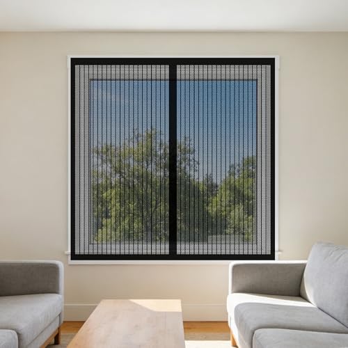 Mosquitera para Ventana 95 x 75 cm Imanes Se Cierran Automáticamente Mosquitera Ajustable Ventanas Lavables para Ventanasde Balcón, Ventanasde Patio, Sala, Negro