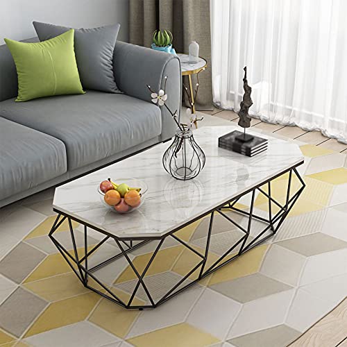 Marmor Couchtisch Niedriger Tisch Licht Luxus Modern Große Aufbewahrung Couchtisch für Zuhause Wohnzimmer Hotel Stabiler Eisenrahmen Schwarz 120 cm – Bild 7