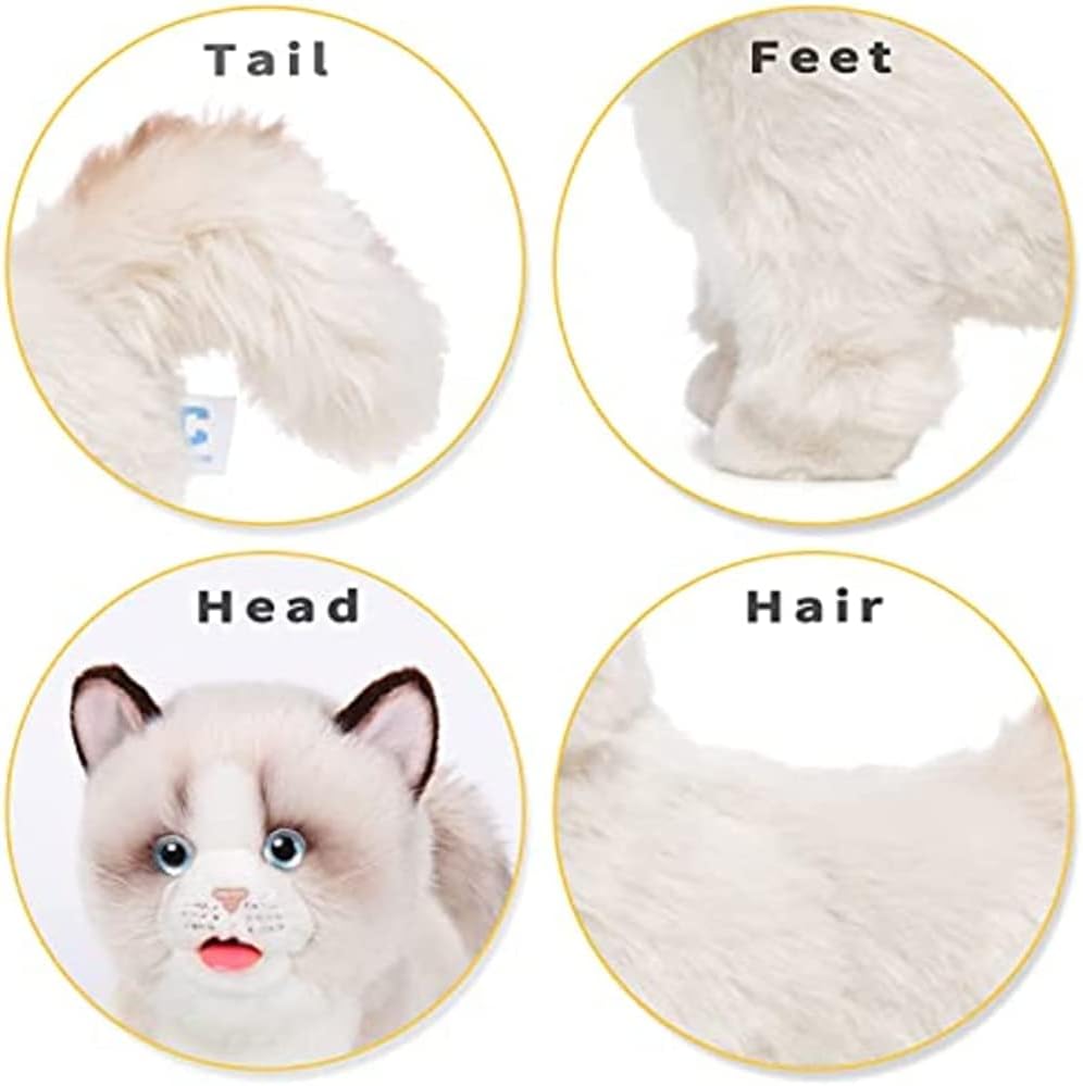 CU-MATE 12" Electric Plush Ragdoll Cat Toys, Electronic Stuffed Animal Cat Toy, Interactive Robot Cat, Walking, Nodding, Tail Wagging, Barking, Drinking Milk, Present Gift for Girls and Boys