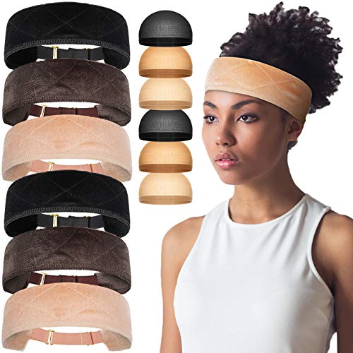 6 Pieces Wig Grip Band Adjustable Non-Slip Wigs Flexible Wig Headband Elastic Head Hair Band Breathable Headband with 12 Pieces Wig Caps for Men Women