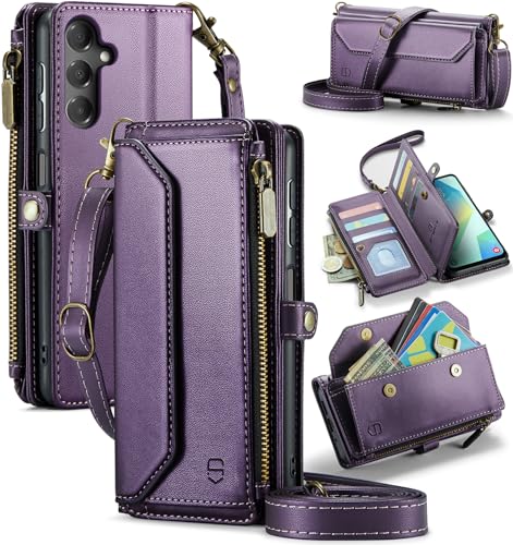 Strapurs Wallet Case Compatible with Samsung Galaxy A16 5G RFID Blocking Card Holder Soft PU Leather Magnetic Snap Shoulder Strap Zipper Pocket Phone Case Fit for Galaxy A16 6.5