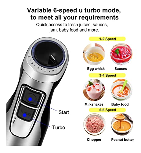Image of BioloMix Stainless Steel Hand Blender, 800 Watt Immersion Blender set | 6 Speeds, immersion blender handheld with 500 ml Measuring Cup and 600 ml Jug, Whisk
