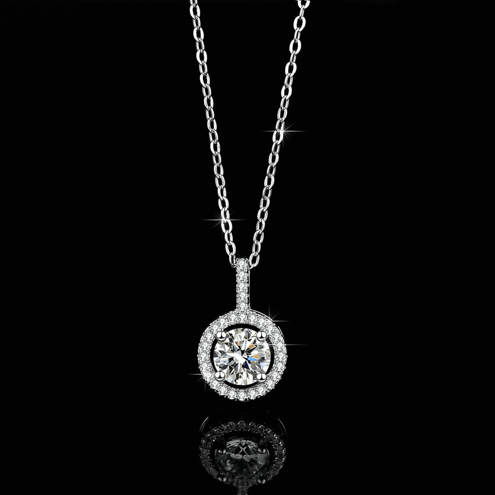 Collar para mujer de oro blanco 750 585 375 de oro auténtico, cadena colgante redondo con 1 ct de 6,5 mm de moissanita y diamante para mujer