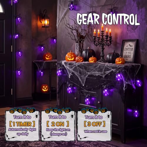 Patifaire Large Spider Halloween String Lights, Battery Powered with Timer - image 3