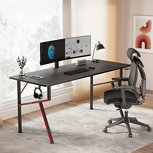 Ee Eureka Ergonomic Gaming Desk 63 Inch, K-Shaped Computer Desk With Large Mouse Pad, Gaming Setup Long Pc Computer Table Gamer Table With Cup Holder Headphone Hook And Gaming Handle Rack, Black #TOP1